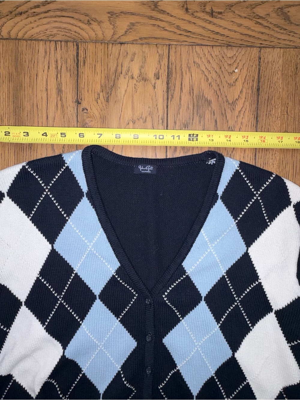 Brandy Melville John Galt Elizabeth Argyle Cardigan Navy Light Blue White Cotton - Picture 5 of 10